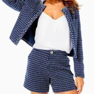 Lilly Pulitzer Gretchen Shorts + Jacket Low Tide Navy NWT 12/14 2pc Tweed Pearls
